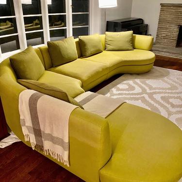 Mid Cenutry Modern Serpentine Style Sectional Sofa - Green Sofa 