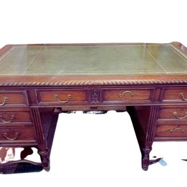 Antique Desk, Leather Top, Mahogany Hobbs &amp; CO Lawyers Desk, Carved, Early 1900s