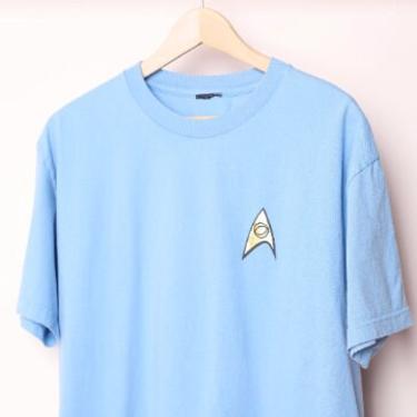 vintage 1980s 90s STAR TREK faded sky blue logo vintage tshirt top -- size large 