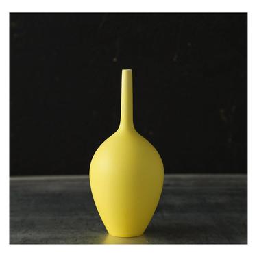 SHIPS NOW-  one small 7.5&amp;quot; stoneware teardrop bottle in bight lemon yellow by Sara Paloma Pottery. yellow bud vase color pop matte yellow 