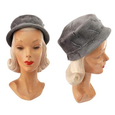 1950s Sable Blue Fur Felt Pillbox Hat - 1950s Blue Gray Hat - 1950s Womens Blue Hat - 1950s Pillbox Hat - 1950s Winter Pillbox Hat - 50s Hat 