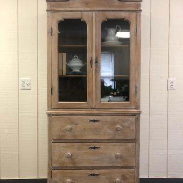 Antique Waxed Pine Hutch, Limewashed, with key.  Free Aldie VA pickup/ Shipping Extra 