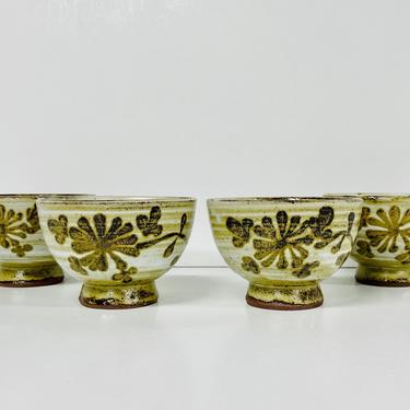 Vintage Japanese Otagiri / Pottery Condiment Bowls / Yunomi / Small Teacups / Floral / Pedestal / FREE SHIPPING 