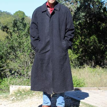 Vintage 1980s Gray Wool Blend Coat, XL Men, Long Coat, Warm Coat, Overcoat, Coat with Pockets, 