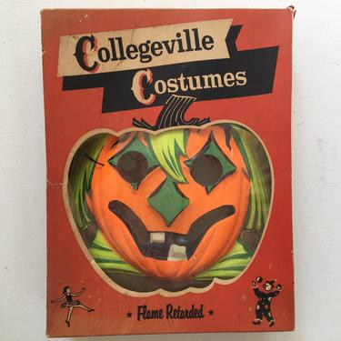 Vintage Halloween Scarecrow Costume By Collegeville Costume, Scarecrow Mask And Box Only, Size 12-14 Large 