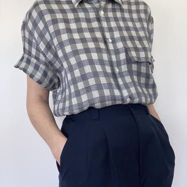 vintage Italian linen checkered menswear blouse size medium by miragevintageseattle