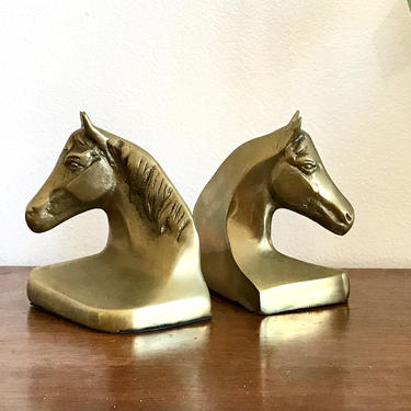 Brass Horses Bookends - Equestrian Horse Head Brass Book Holders - Horse Lover Gift Idea - Animal Bookend - Western Nursery Art 