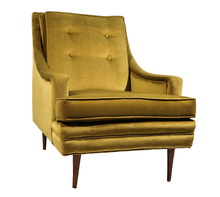 Mid Century Green Velvet Lounge Chair 