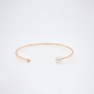 Pearl and Diamond Open Cuff Bracelet
