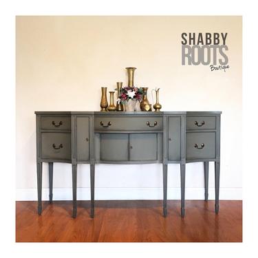 NEW! Tall antique buffet sideboard cabinet table - dark grey gray federal style large server credenza - classic solid wood with tall legs by Shab