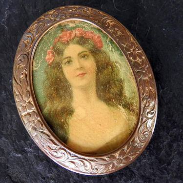 Antique Framed Portrait Brooch 