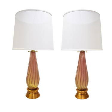 Seguso Pair Of Exquisite Hand-Blown Glass Table Lamps 1950s