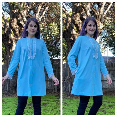 Vintage 1960’s Blue Mod Nightgown with Lace 