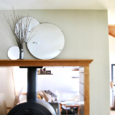 vintage beveled round wall mirror - small medium large - deco minimalist wall decor 
