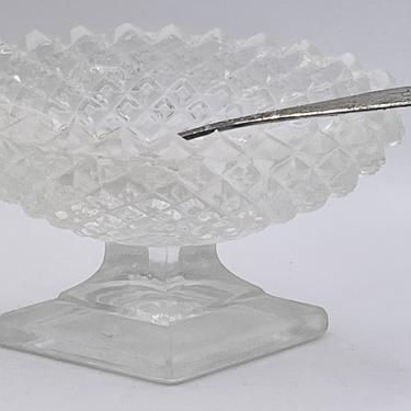 Westmoreland Glass English Hobnail Clear Salt Dip and Sterling Silver Spoon 
