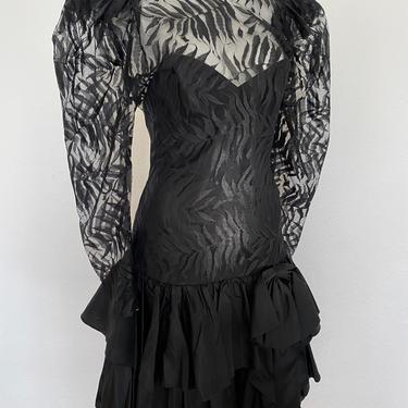 80's Prom DRESS, vintage PROM dress by Contempo, 90s prom dress, ruffled prom dress, black tiered dress m medium 8 / 10 eur 38 