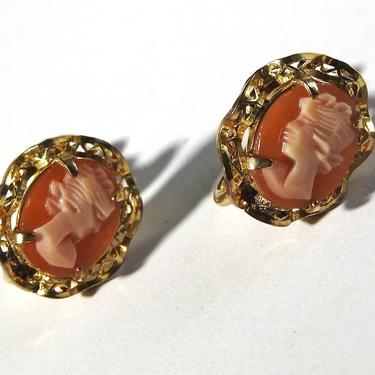 1930s Gold Filled Cameo Earrings 