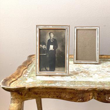 pair vintage brass picture frames - mother of pearl - wedding decor family portrait 