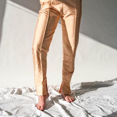 Vintage 90s Gianfranco Ferre Light Pink Raw Silk Pants w/ Hidden Zipper Cuff | UNWORN NWT | Made in Italy | 100% Silk | 1990s Designer Pants 