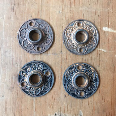 4 Matching 1890s Cast Iron Eastlake Rosette Door Plates Victorian Salvage 