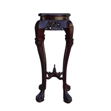 Chinese Red Brown Mahogany Square Curved Legs Pedestal Stand cs5253S