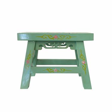 Apple Green Lacquer Ru Yi Carving Blossom Flower Short Stool Table ws1561E 
