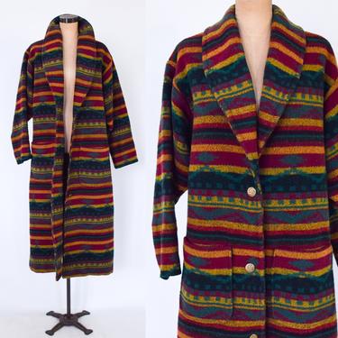 1980s Striped Winter Coat | 80s Blanket Coat | Sharon Young Dallas | Large 