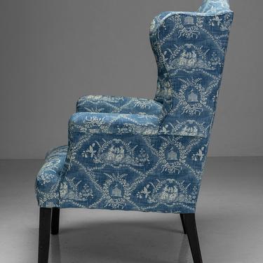 Georgian Wingback Armchair in 100% cotton Toile Fabric from Pierre Frey