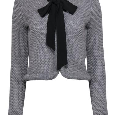 Red Valentino - Grey Chunky Knit Button-Up Wool Cardigan w/ Silk Tie Sz S