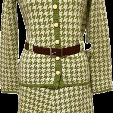 60’s Jackie O Green Houndstooth Knit Skirt Suit . by St. John's Knits