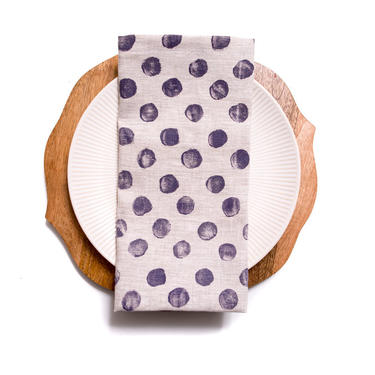 Chunky Polka Dots in Purple Haze on Oatmeal Linen