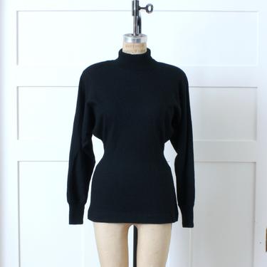 vintage 1990s black wool top • stylized fitted Liz Claiborne knit turtleneck sweater 