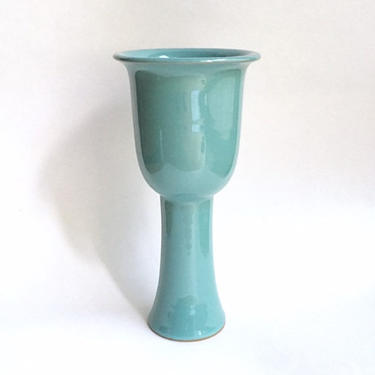 Large Vintage Chalice Form Turquoise Ikebana Vase, 1960s Japanese MCM Modernist 