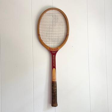Vintage Spalding &quot;Medium Flex&quot; Gonzales Autograph Series Wood Tennis Racket with Leather Wrapped Handle, Wall Decor Sports Bar Game Room 