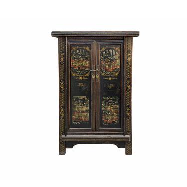 Chinese Vintage Distressed Color Scenery Graphic Dresser Cabinet cs7064E 