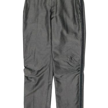 Giambatista Valli - Metallic Gray Cuffed Trousers w/ Ribbon Trim Sz XS