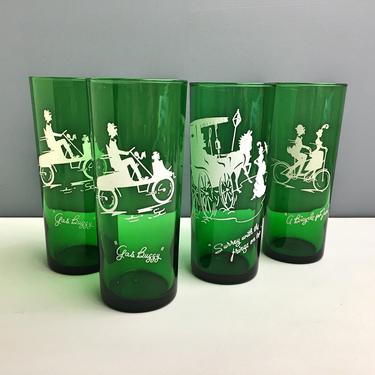 Anchor Hocking Gay Nineties coolers - set of 4 - forest green - 1950s vintage 