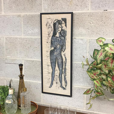 Vintage Screen Print 1960s Retro Size 28x11 Adam and Eve + Nude + Man and Woman + Expressionism + Numbered + Portrait + Home and Wall Decor 
