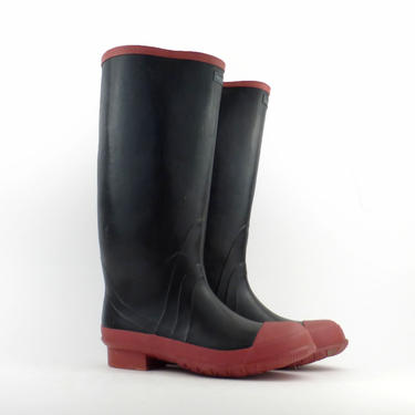 Rubber Rain Boots Vintage 1980s Norwestern Red Toe Rubber Heels Heeled men's 6 