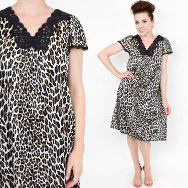 60s Leopard Print Short Nightgown |  Vanity Fair | Medium Large 