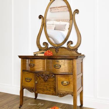 NEW - Antique Dresser with Beveled Oval Mirror 