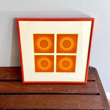 Vintage Thomas Lahy Op Art Serigraph Silkscreen, Artist's Proof 1 of 7, 1975 - Abstract Geometric, Contemporary, Orange, Signed Framed 