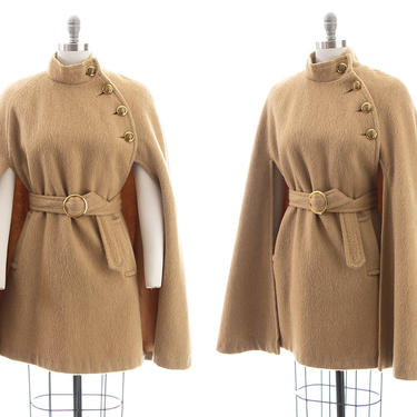 Vintage 1960s 1970s Cape | 60s 70s Belted Tan Wool Mohair Retro Minimalist Poncho Coat (small/medium/large) 