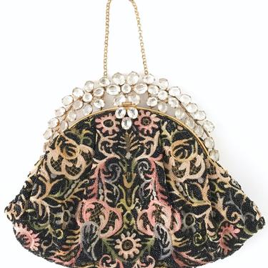 1940s 50s jeweled crewel work embroidery beaded purse handbag Hobe Josef 