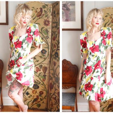 1990s does 1940s Dress // Carol Anderson Bright Lily Dress // vintage 90s dress 