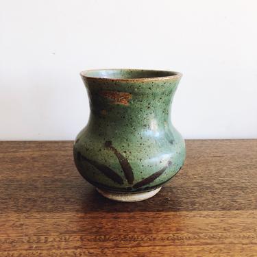 Vintage Stoneware Ceramic Vase with Green Glaze 