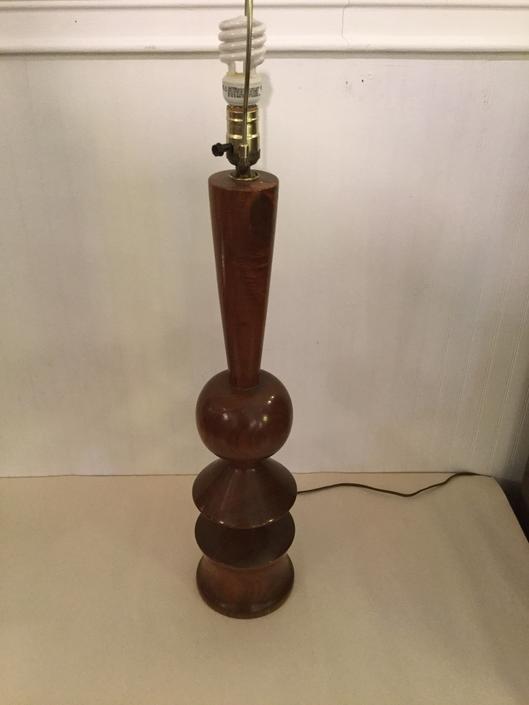 Carved wood table lamp
