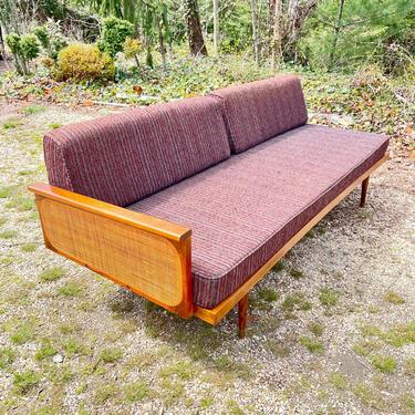 1960s Walnut Danish Style Daybed Sofa Vintage Mid-Century Modern Cane 