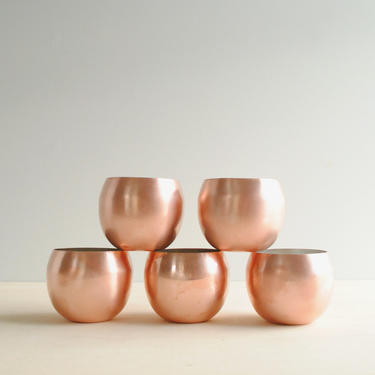 Vintage Copper Cocktail Cups, 8 oz. Copper Cups, Set of 5 Cocktail Glasses, Moscow Mule Mugs, Roly Poly Copper Cups 