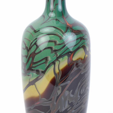 Hand Blown Studio Art Glass Bottle Swirl Pattern Signed 